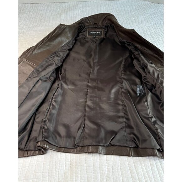 Portrait Petite Medium Brown Leather Jacket Zip Front Lined Pockets NEW Office - Picture 6 of 11